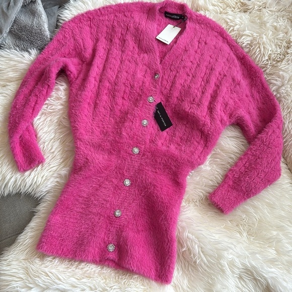 NWT RETROFETE Cable-Knit Mini Dress Size S Pink New Tala Fuzzy sweater Small - Picture 7 of 12